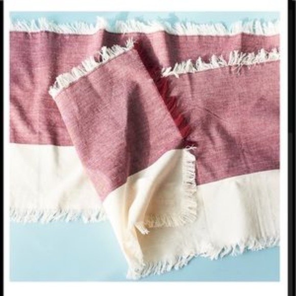 Pehr Designs Chambray Table Runner Fringe Edge Wine Cream Natural - Picture 11 of 12